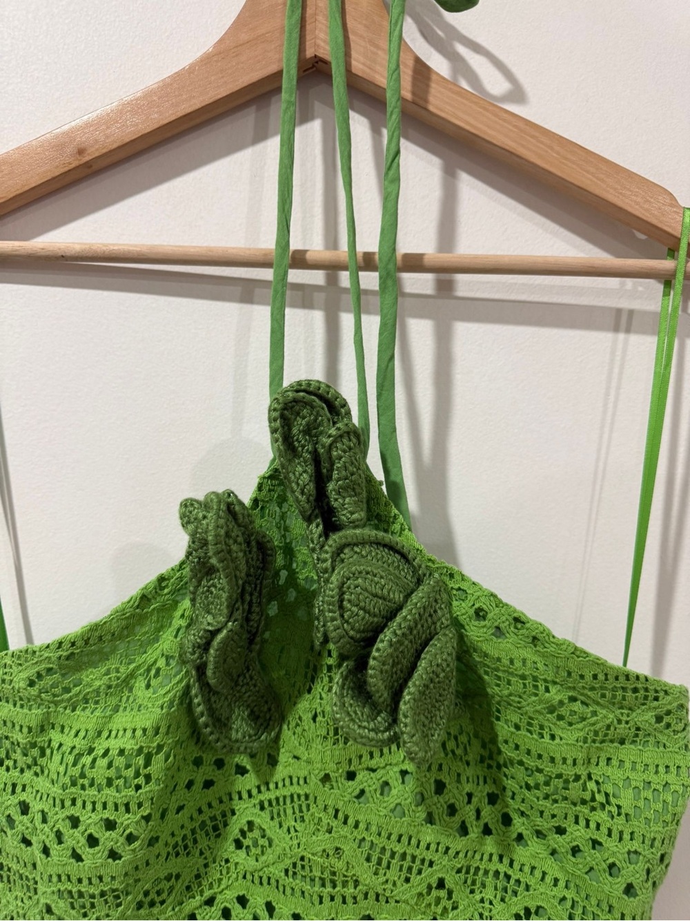Farm Rio for Anthropologie Green Crochet Floral Halter Mini Dress Size M NWT - Picture 15 of 15
